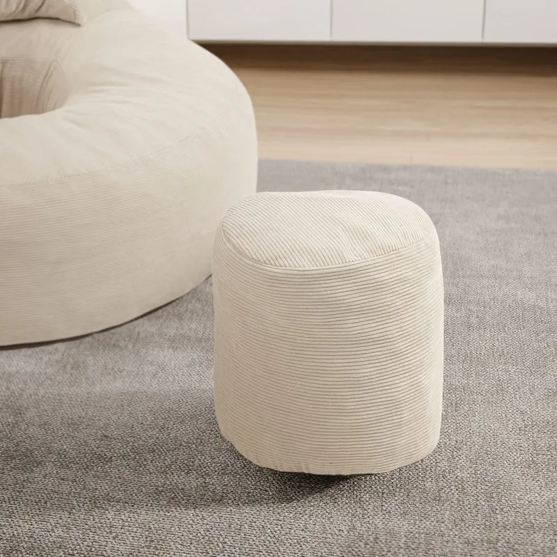 SoBuy FST100-MI Fauteuil Relax Scandinave avec Pouf et Dossier Inclinable – Velours Côtelé – 110×125×65 cm, Blanc Crème