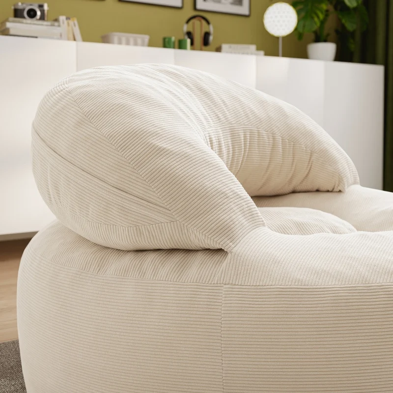 SoBuy FST100-MI Fauteuil Relax Scandinave avec Pouf et Dossier Inclinable – Velours Côtelé – 110×125×65 cm, Blanc Crème