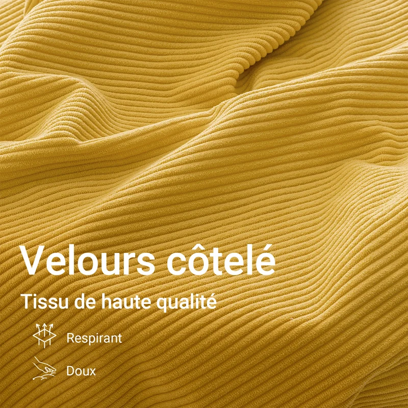 SoBuy FST100-Y Fauteuil Relax Scandinave en Velours Côtelé Jaune avec Pouf – Dossier Inclinable – 110×125×65 cm, Jaune