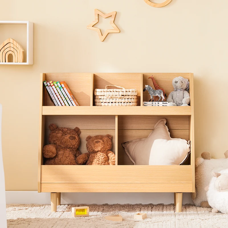 SoBuy KMB111-N Bibliothèque Enfant avec 5 Compartiments Ouverts, pour Chambre d’Enfant, Rangement Optimisé, Design Fonctionnel – L87×P37×H78 cm, Naturel