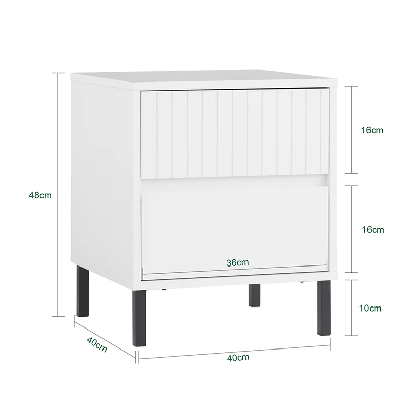 SoBuy FBT157-W Bout de Canapé Table de Chevet Table de Nuit Table d'Appoint Table Basse avec 2 Tiroirs pour Salon, Chambre ou Bureau, Pieds en Métal, L40 x P40 x H48 cm, Blanc
