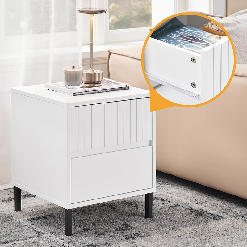 SoBuy FBT157-W Bout de Canapé Table de Chevet Table de Nuit Table d'Appoint Table Basse avec 2 Tiroirs pour Salon, Chambre ou Bureau, Pieds en Métal, L40 x P40 x H48 cm, Blanc