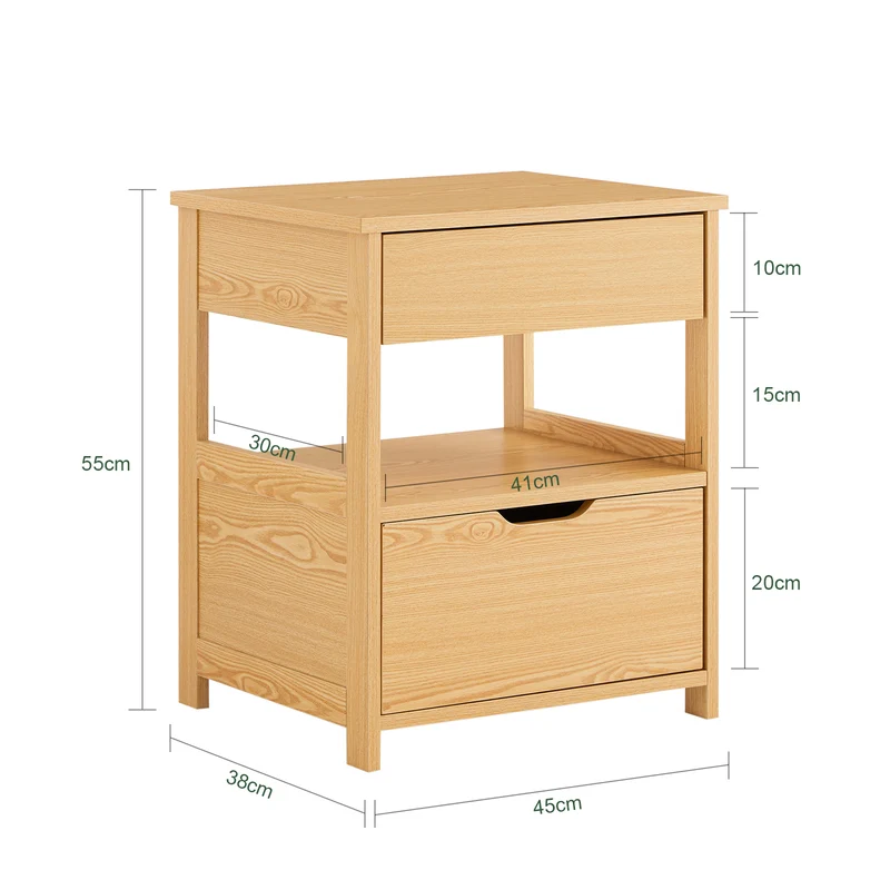 SoBuy FRG258-N Table de Chevet Bout de Canapé avec 2 tiroirs et 1 étagère