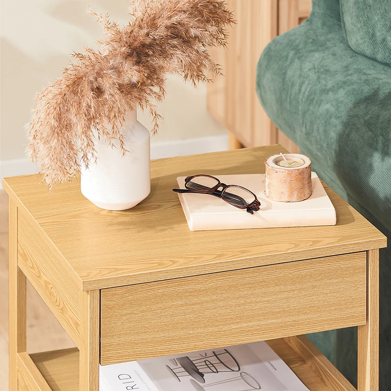 SoBuy FRG258-N Table de Chevet Bout de Canapé avec 2 tiroirs et 1 étagère