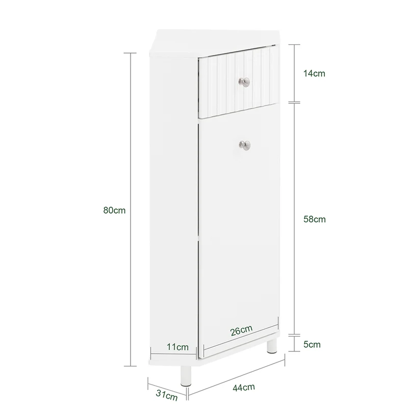 SoBuy BZR194-W Armoire de Rangement Étroite, 1 Tiroir et 1 Porte