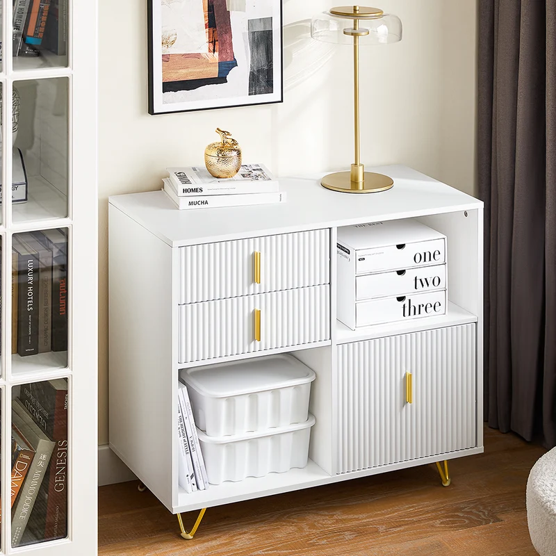 SoBuy ASK11-W Meuble Imprimante et Rangement Bureau Caisson de Bureau avec 3 Tiroirs et 2 Compartiments Ouverts Meuble pour Imprimante Compact Blanc 80x40x75 cm