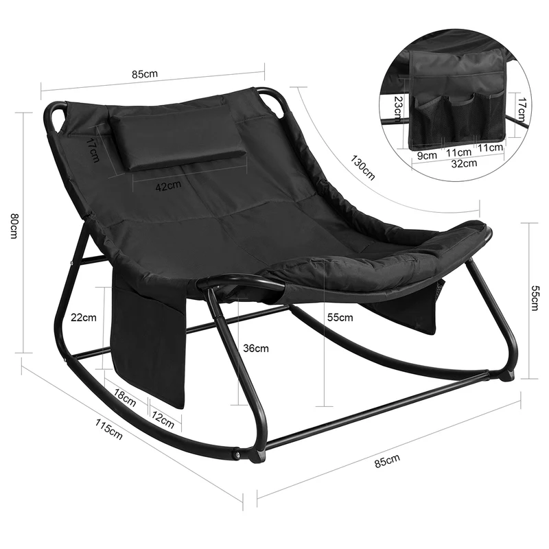SoBuy OGS56-SCH Fauteuil à Bascule Confortable avec Coussin Rembourré avec Appui-tête et 2 Poches