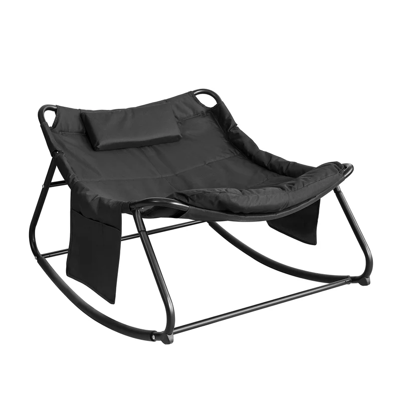 SoBuy OGS56-K-SCH Fauteuil à Bascule avec Coussin Rembourré Chaise Longue Bain de Soleil avec Appui-tête et 2 Poches L