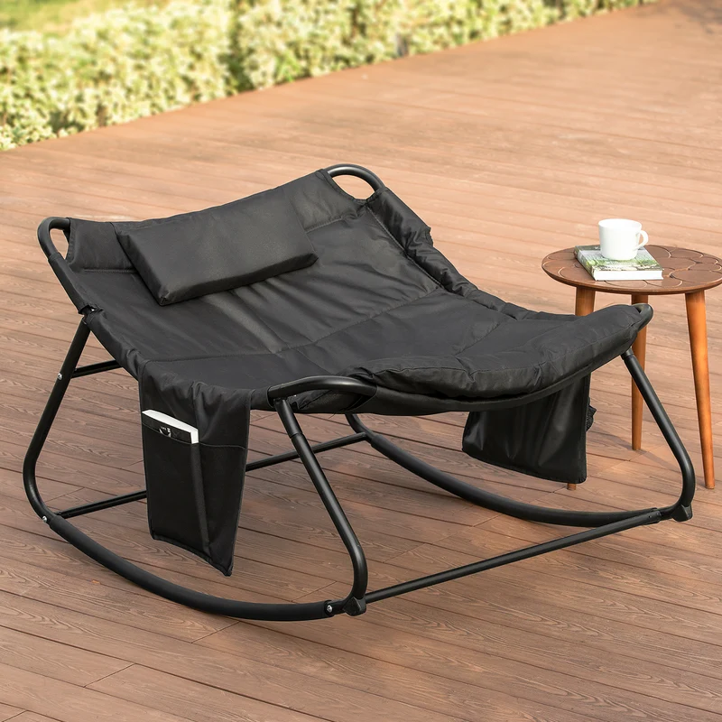 SoBuy OGS56-K-SCH Fauteuil à Bascule avec Coussin Rembourré Chaise Longue Bain de Soleil avec Appui-tête et 2 Poches L