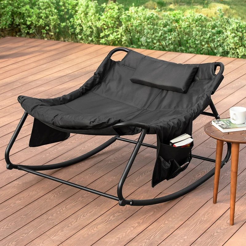 SoBuy OGS56-K-SCH Fauteuil à Bascule avec Coussin Rembourré Chaise Longue Bain de Soleil avec Appui-tête et 2 Poches L