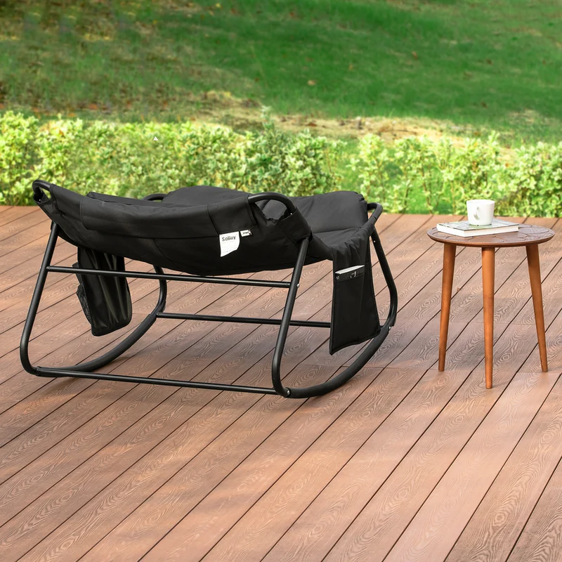 SoBuy OGS56-K-SCH Fauteuil à Bascule avec Coussin Rembourré Chaise Longue Bain de Soleil avec Appui-tête et 2 Poches L