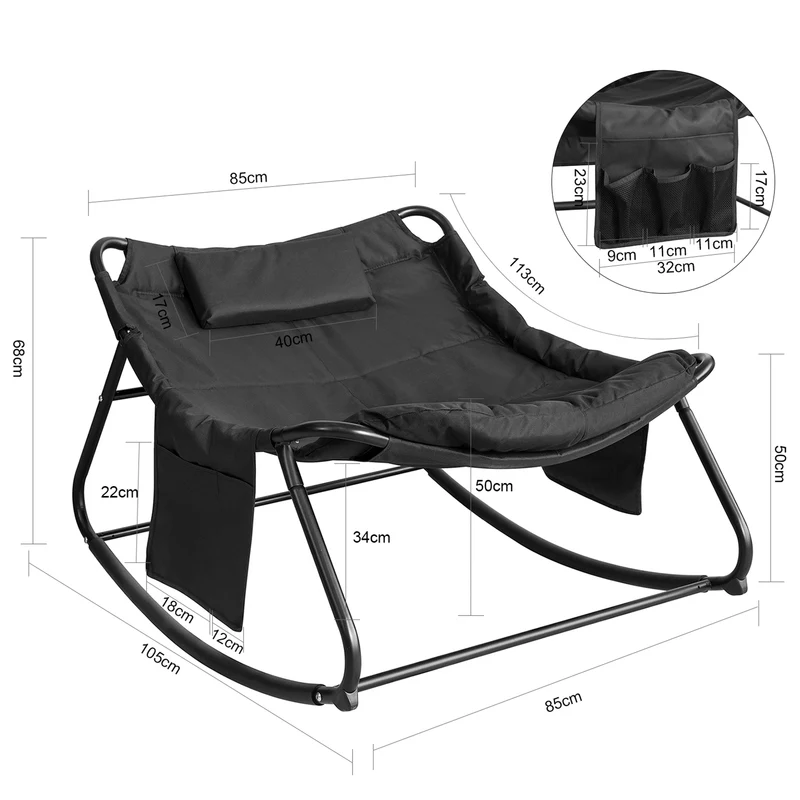 SoBuy OGS56-K-SCH Fauteuil à Bascule avec Coussin Rembourré Chaise Longue Bain de Soleil avec Appui-tête et 2 Poches L