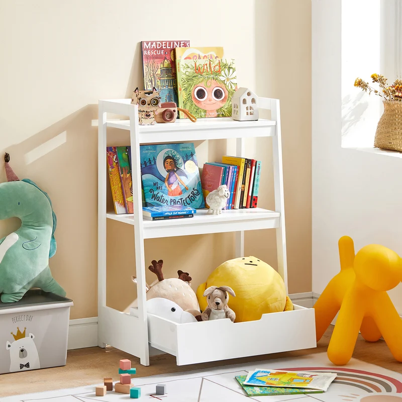 SoBuy KMB31-W Étagère de Rangement Jouets pour Enfants Coffre à Jouets Bibliothèque Étagère à Livres Porte-revues avec