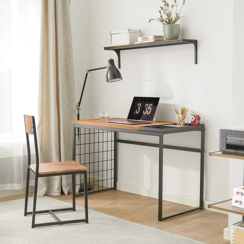 SoBuy FWT60-N Set de 1 Bureau + 1 Chaise Ensemble bureau et chaise Table de travail avec 2 tablettes amovibles