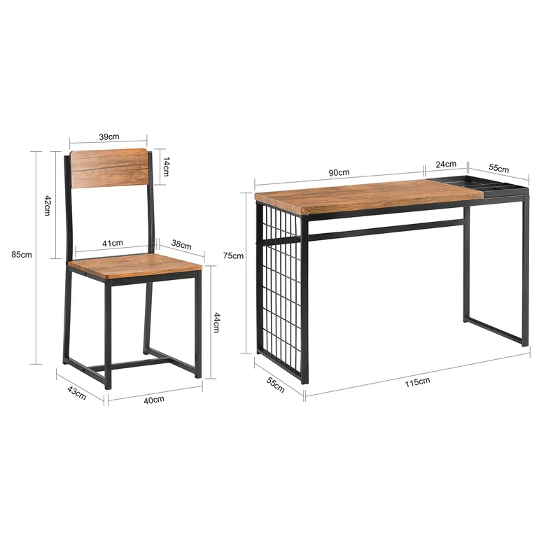 SoBuy FWT60-N Set de 1 Bureau + 1 Chaise Ensemble bureau et chaise Table de travail avec 2 tablettes amovibles
