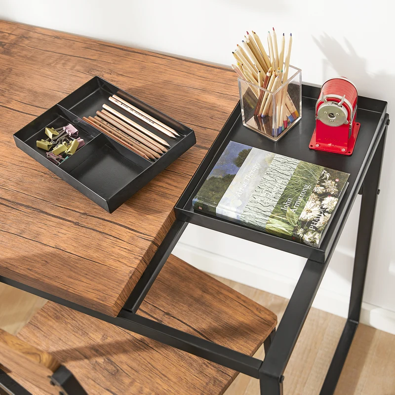 SoBuy FWT60-N Set de 1 Bureau + 1 Chaise Ensemble bureau et chaise Table de travail avec 2 tablettes amovibles