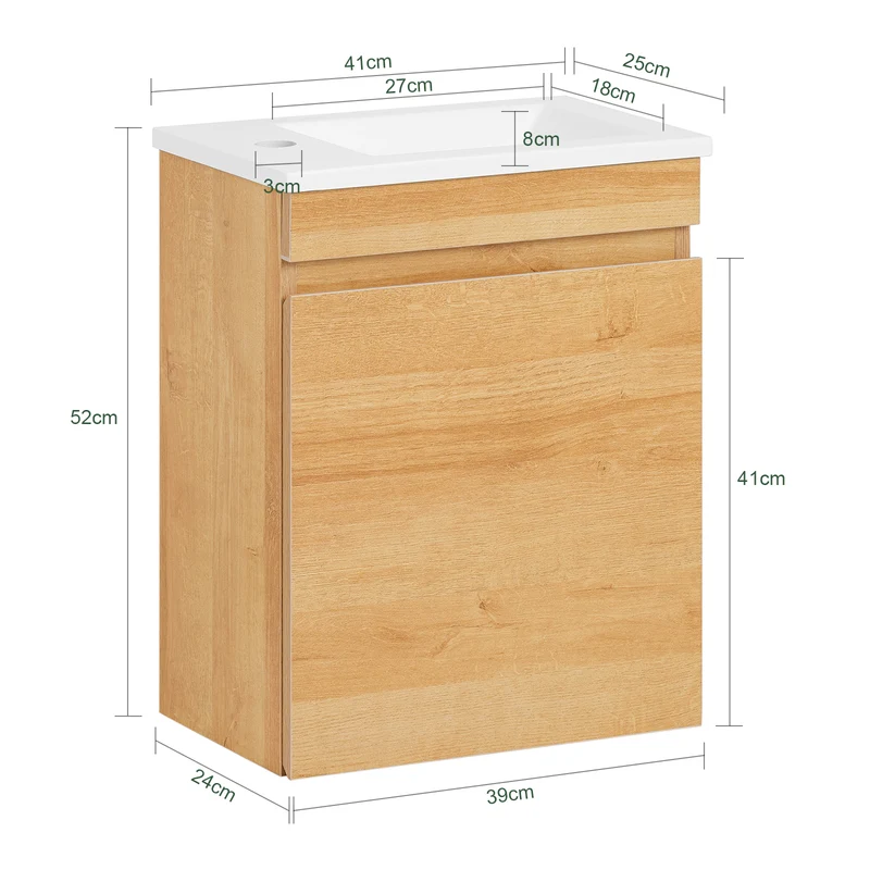 SoBuy BZR169-N Meuble Suspendu pour Lavabo Armoire de Salle de Bain avec Vasque Ensemble de Lavabo en céramique