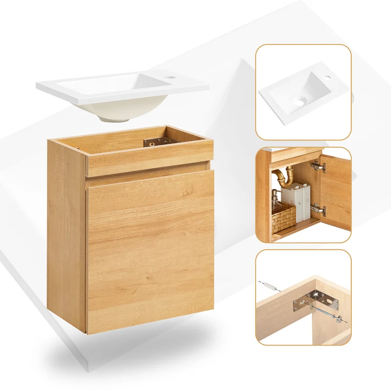 SoBuy BZR169-N Meuble Suspendu pour Lavabo Armoire de Salle de Bain avec Vasque Ensemble de Lavabo en céramique