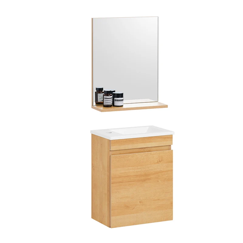 SoBuy BZR169-SET Meuble Suspendu pour Lavabo avec Miroir Meuble sous Vasque avec Miroir Ensemble de Lavabo en céramique avec Miroir