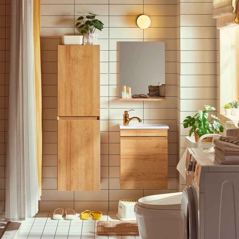 SoBuy BZR169-SET Meuble Suspendu pour Lavabo avec Miroir Meuble sous Vasque avec Miroir Ensemble de Lavabo en céramique avec Miroir