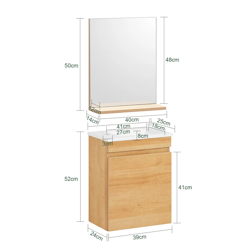 SoBuy BZR169-SET Meuble Suspendu pour Lavabo avec Miroir Meuble sous Vasque avec Miroir Ensemble de Lavabo en céramique avec Miroir