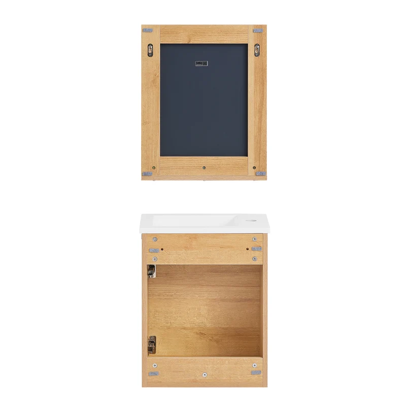SoBuy BZR169-SET Meuble Suspendu pour Lavabo avec Miroir Meuble sous Vasque avec Miroir Ensemble de Lavabo en céramique avec Miroir