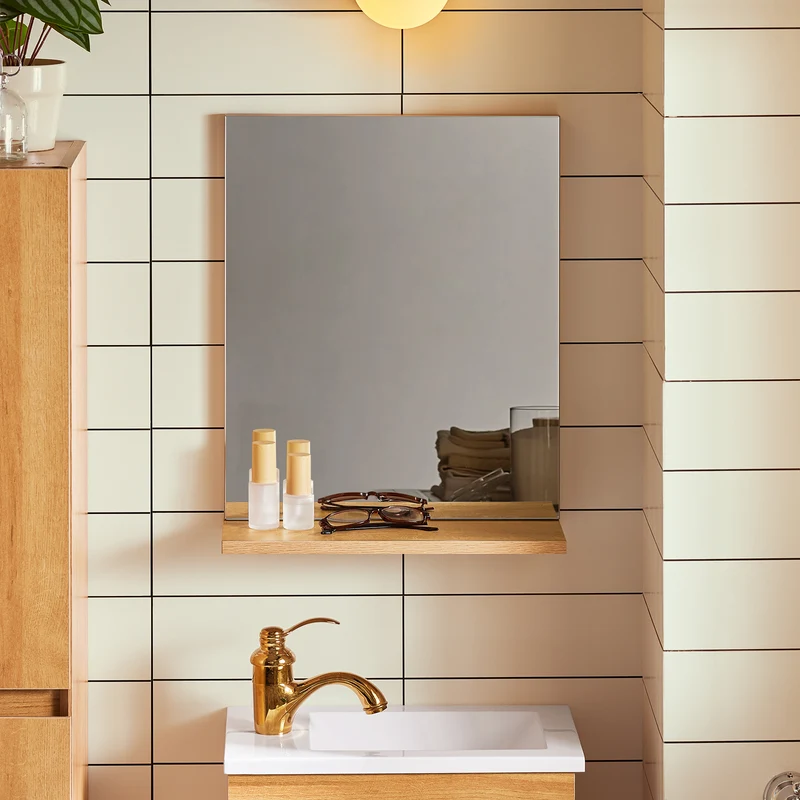SoBuy BZR169-SET Meuble Suspendu pour Lavabo avec Miroir Meuble sous Vasque avec Miroir Ensemble de Lavabo en céramique avec Miroir
