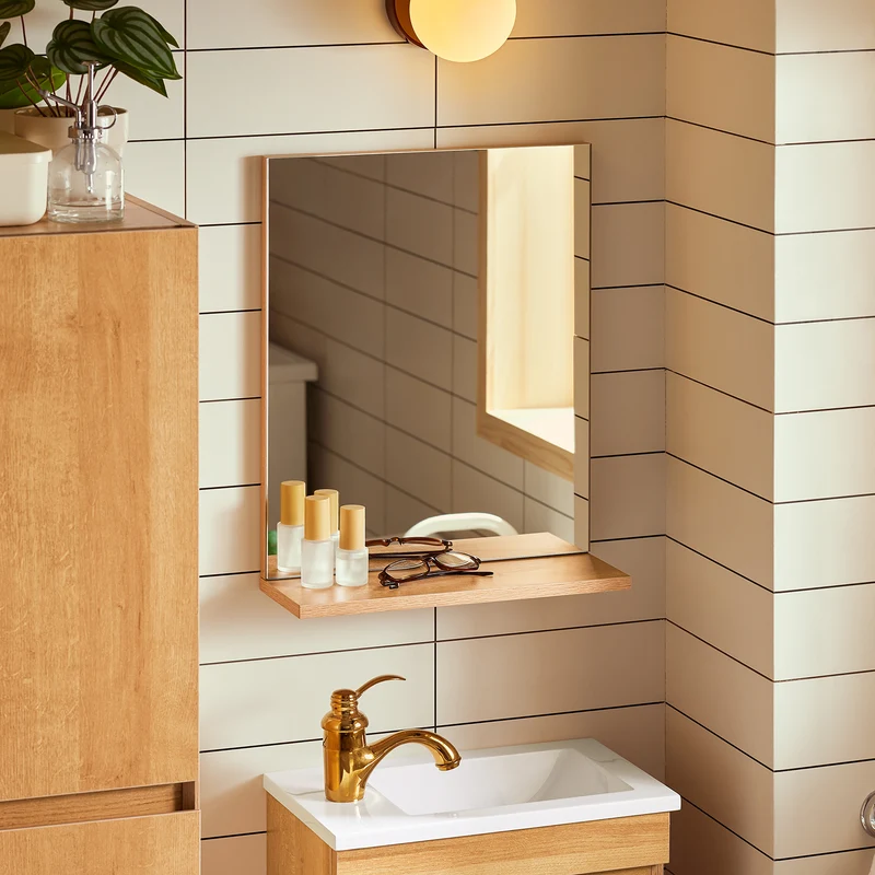 SoBuy BZR169-SET Meuble Suspendu pour Lavabo avec Miroir Meuble sous Vasque avec Miroir Ensemble de Lavabo en céramique avec Miroir