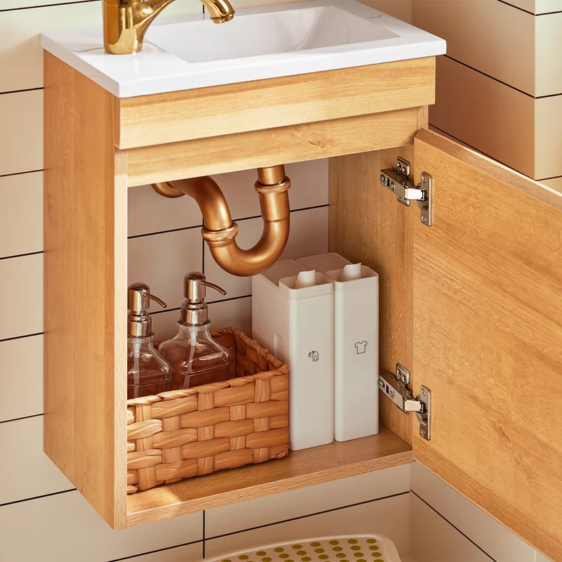 SoBuy BZR169-SET Meuble Suspendu pour Lavabo avec Miroir Meuble sous Vasque avec Miroir Ensemble de Lavabo en céramique avec Miroir