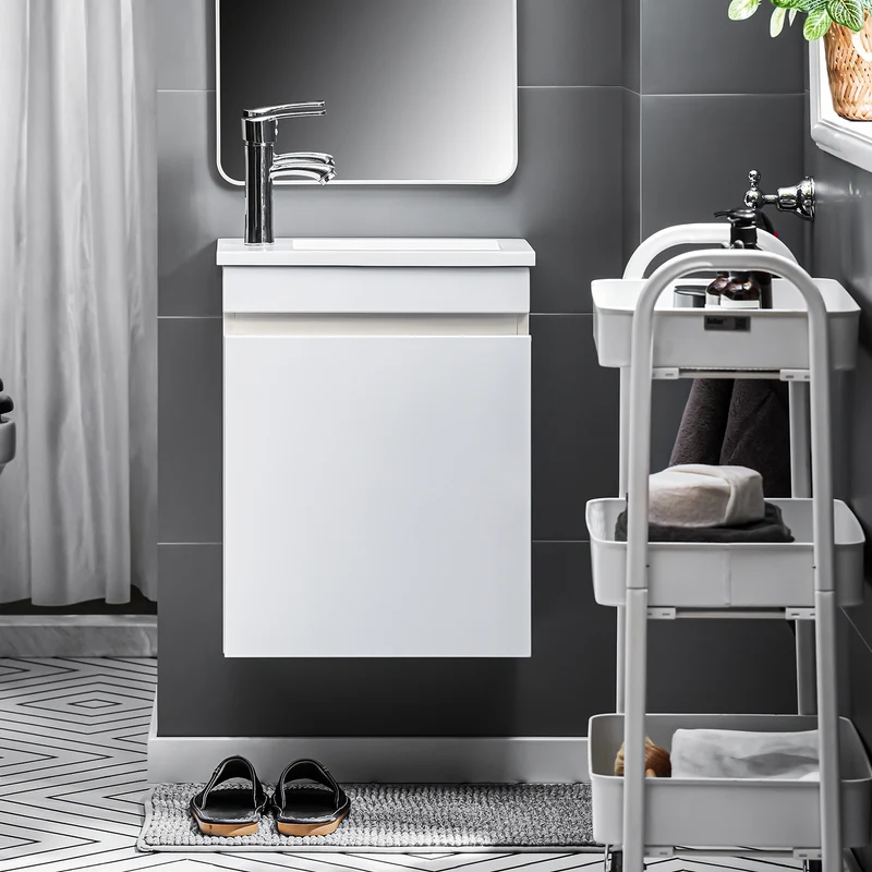 SoBuy BZR170-W Meuble Suspendu pour Lavabo Armoire de Salle de Bain avec Lavabo ，avec Vasque Ensemble de Lavabo en céramique