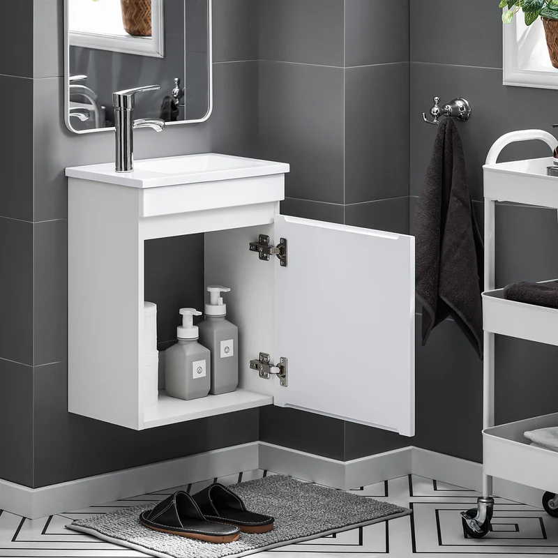 SoBuy BZR170-W Meuble Suspendu pour Lavabo Armoire de Salle de Bain avec Lavabo ，avec Vasque Ensemble de Lavabo en céramique