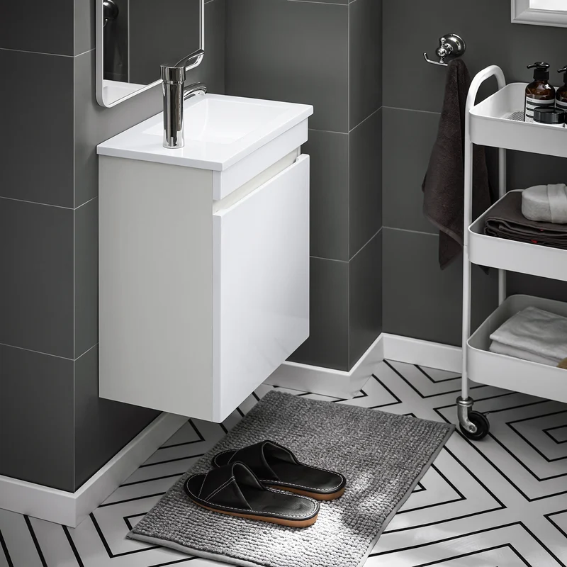 SoBuy BZR170-W Meuble Suspendu pour Lavabo Armoire de Salle de Bain avec Lavabo ，avec Vasque Ensemble de Lavabo en céramique