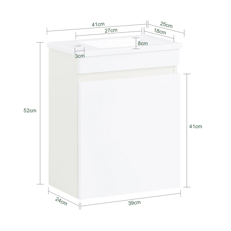 SoBuy BZR170-W Meuble Suspendu pour Lavabo Armoire de Salle de Bain avec Lavabo ，avec Vasque Ensemble de Lavabo en céramique