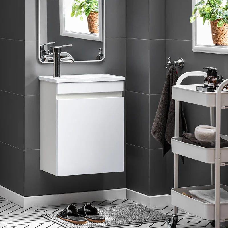 SoBuy BZR170-W Meuble Suspendu pour Lavabo Armoire de Salle de Bain avec Lavabo ，avec Vasque Ensemble de Lavabo en céramique
