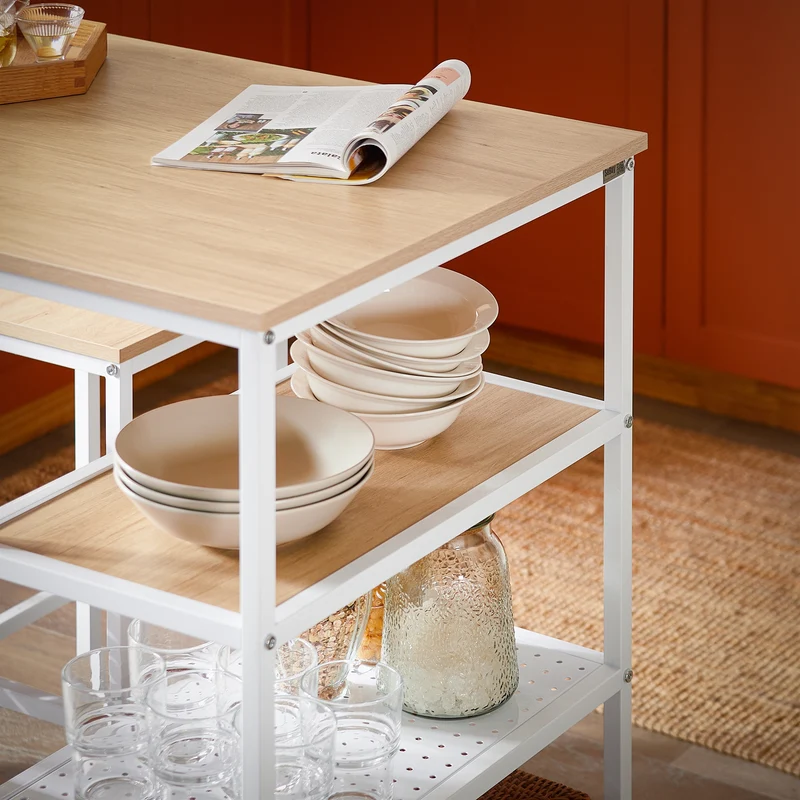 SoBuy OGT51-WN Ensemble Table et 2 Tabourets, Table Cuisine avec 3 Étagères Latérales, Table Haute Mange-Debout