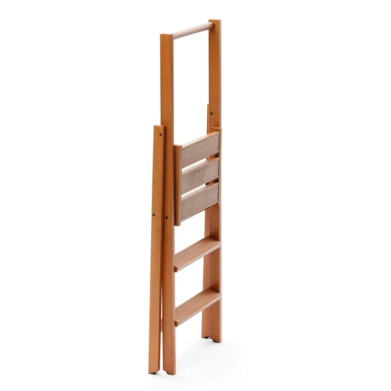 ARIT Kimora 3 – Escabeau pliable en bois, 3 marches antidérapantes, large plateforme, couleur cerisier, fabriqué en Italie
