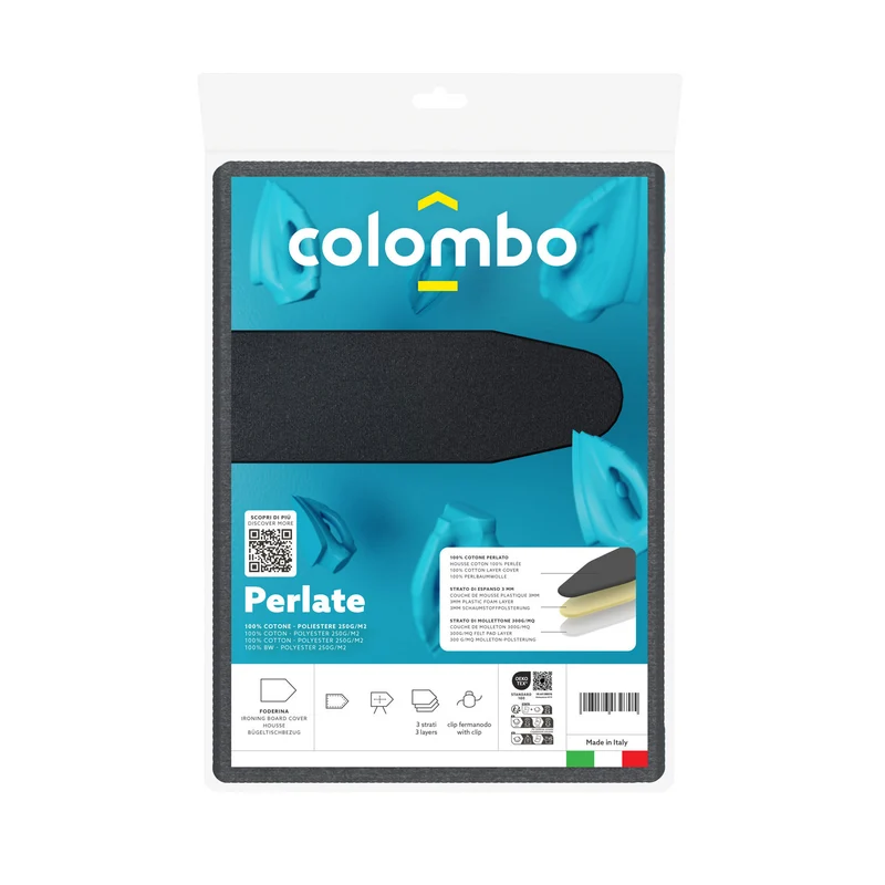 Colombo Perlate L – Housse de table à repasser 3 épaisseurs, 130 × 50 cm, coton métallisé