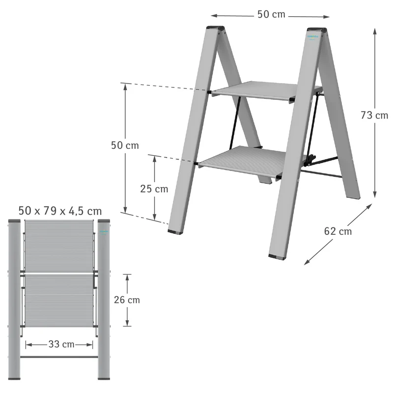 Colombo Leonardo 2 - Escabeau 2 Marches, Escabeau Pliable, Petit Escabeau, Marchepieds en Aluminium