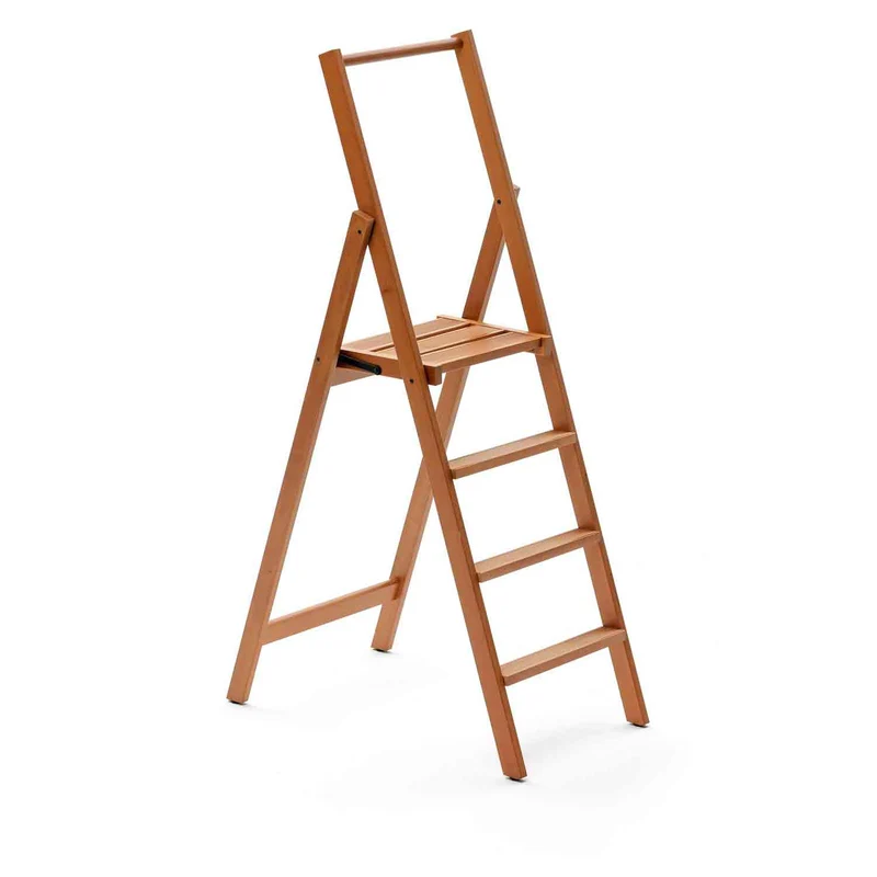 ARIT - Escabeau KIMORA 4, Escabeau Bois, 4 Marches Antidérapantes, Escabeau Pliable, large plate-forme, pieds à la base, Couleur cerise