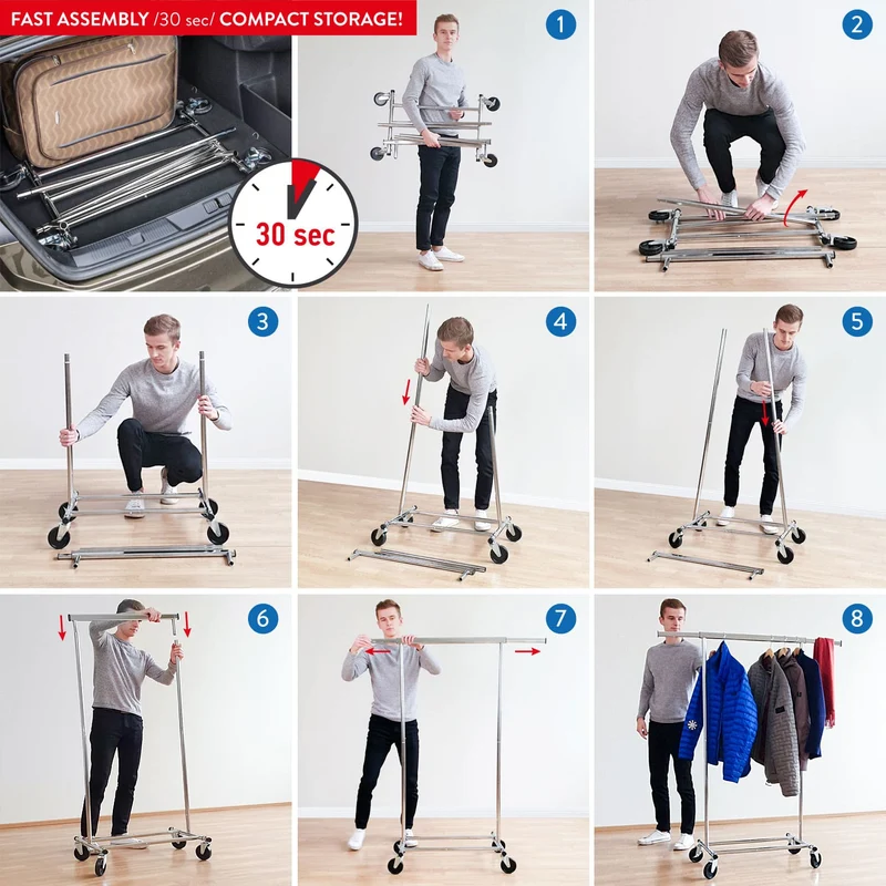 Tatkraft Darren – Portant à vêtements solide, professionnel, jusqu’à 100 kg, montage en 1 min, pliable, avec roulettes, chromé