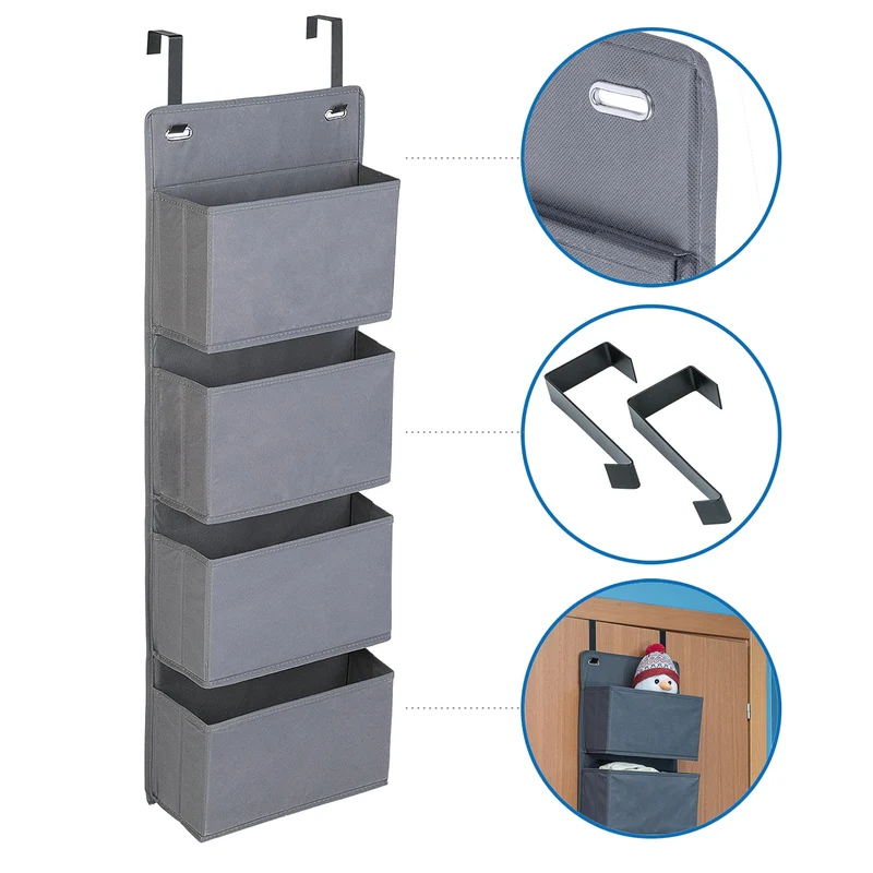 Tatkraft Cozy - Etagère de Rangement, Organisateur en Tissu à Suspendre sur les Portes et Murs, 4 Compartiments, Look Qualitatif et Elégant