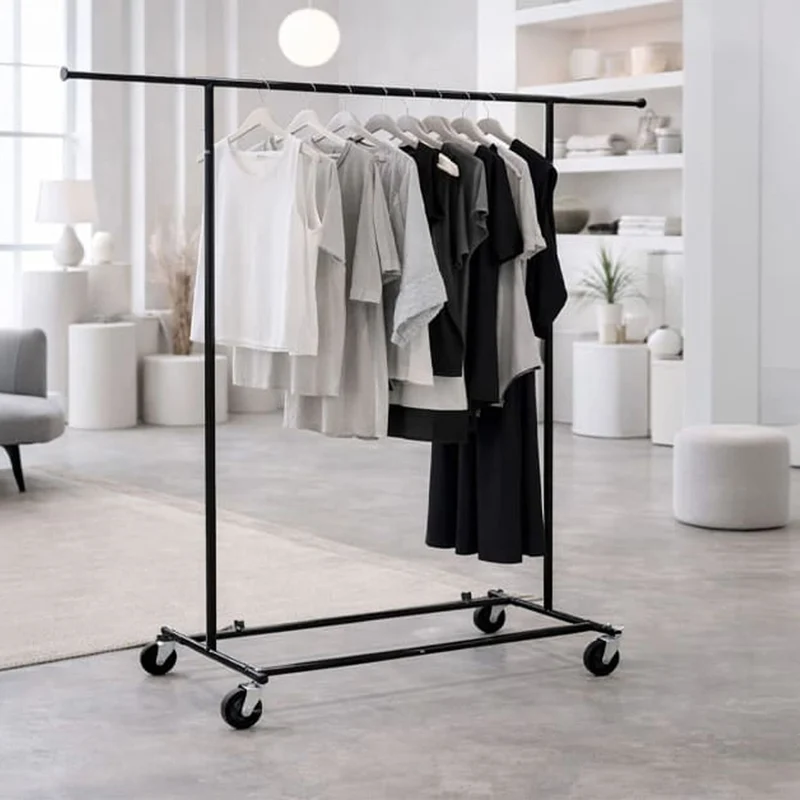 Tatkraft Derek - Portant Vêtement Solide, 100 kg Capacité, Portant Vetement Professionnel, avec Roulettes, Pliable, 1 min Montage, Extensible, Noire