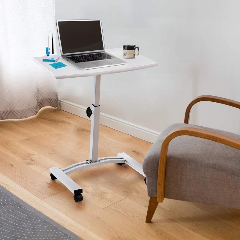 Tatkraft Cheer – Table mobile pour ordinateur portable, hauteur réglable de 52 à 84 cm, plateau 60 × 40 cm, 4 roulettes avec frein, blanche