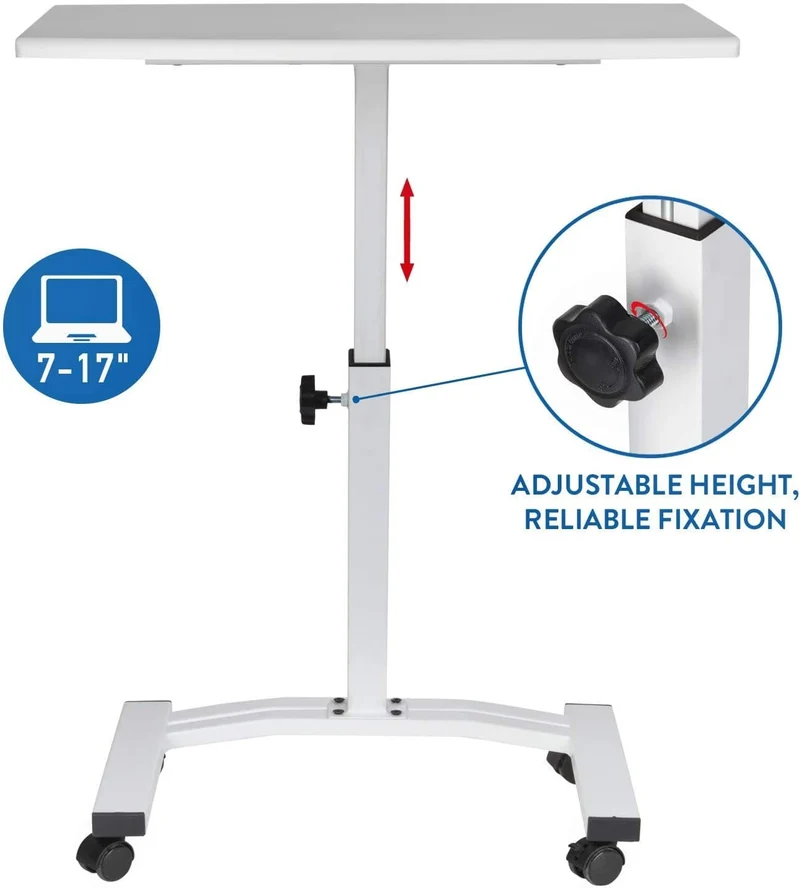 Tatkraft Cheer – Table mobile pour ordinateur portable, hauteur réglable de 52 à 84 cm, plateau 60 × 40 cm, 4 roulettes avec frein, blanche