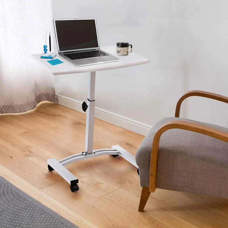 Tatkraft Cheer – Table mobile pour ordinateur portable, hauteur réglable de 52 à 84 cm, plateau 60 × 40 cm, 4 roulettes avec frein, blanche