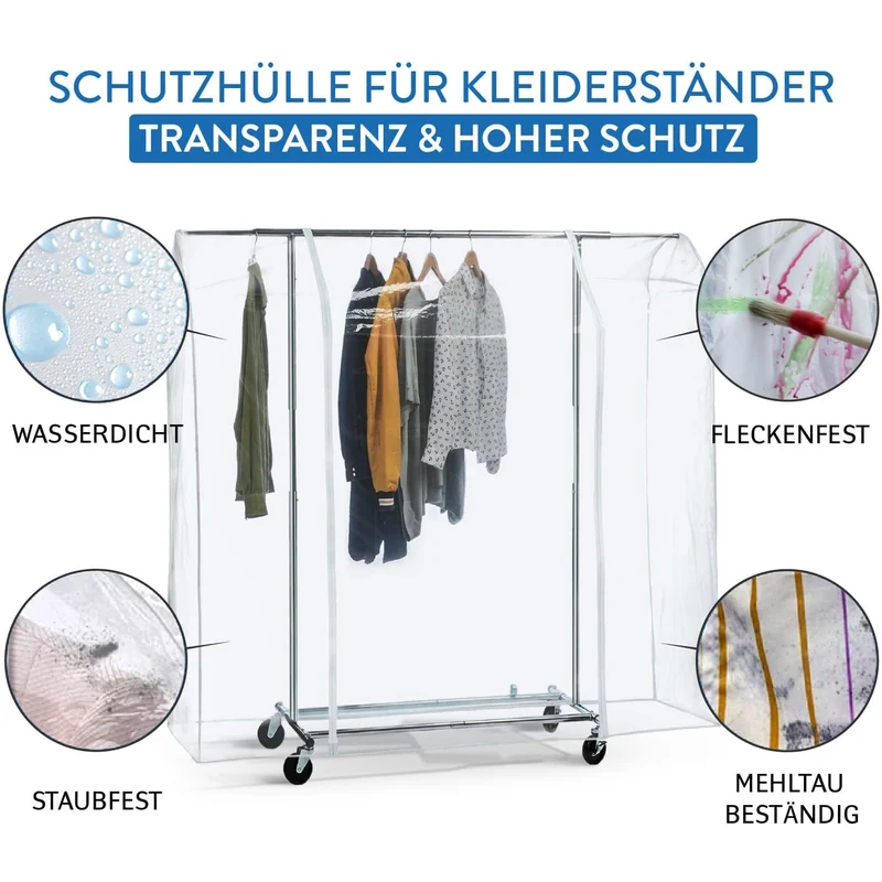 Tatkraft Big - Housse Portant Vetement, Housse Protection pour Portant à Vêtements, 183×60×160cm, Transparente avec 2 Fermetures Éclair, Antipoussière