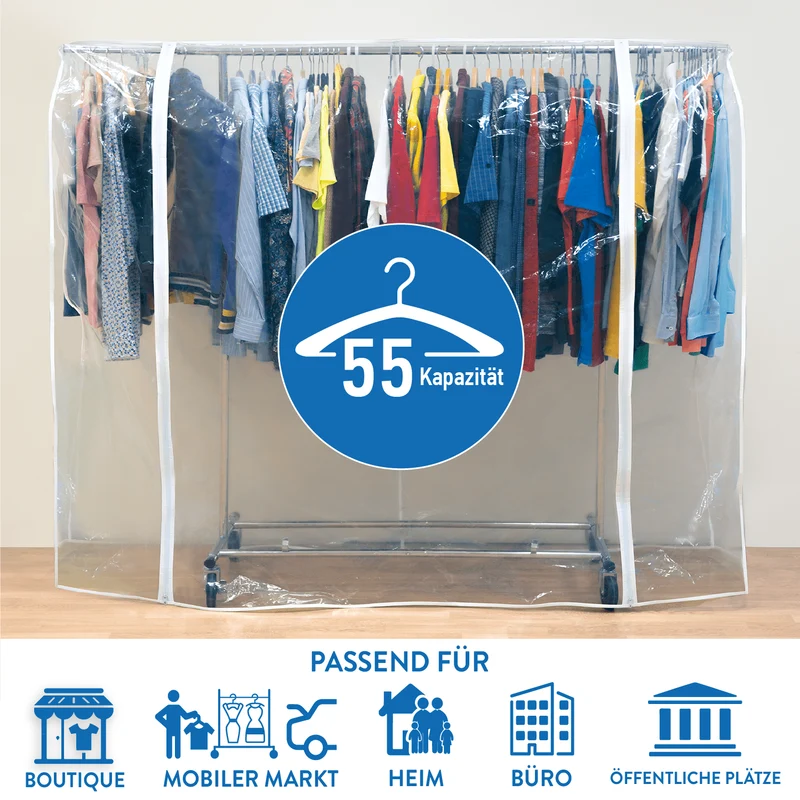 Tatkraft Big - Housse Portant Vetement, Housse Protection pour Portant à Vêtements, 183×60×160cm, Transparente avec 2 Fermetures Éclair, Antipoussière