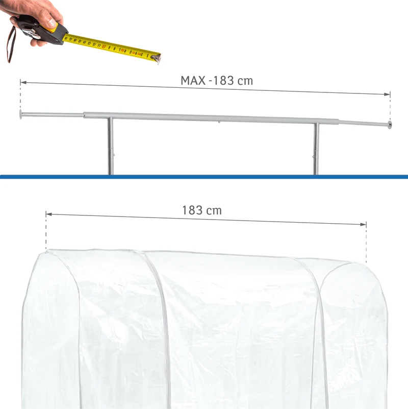Tatkraft Big - Housse Portant Vetement, Housse Protection pour Portant à Vêtements, 183×60×160cm, Transparente avec 2 Fermetures Éclair, Antipoussière
