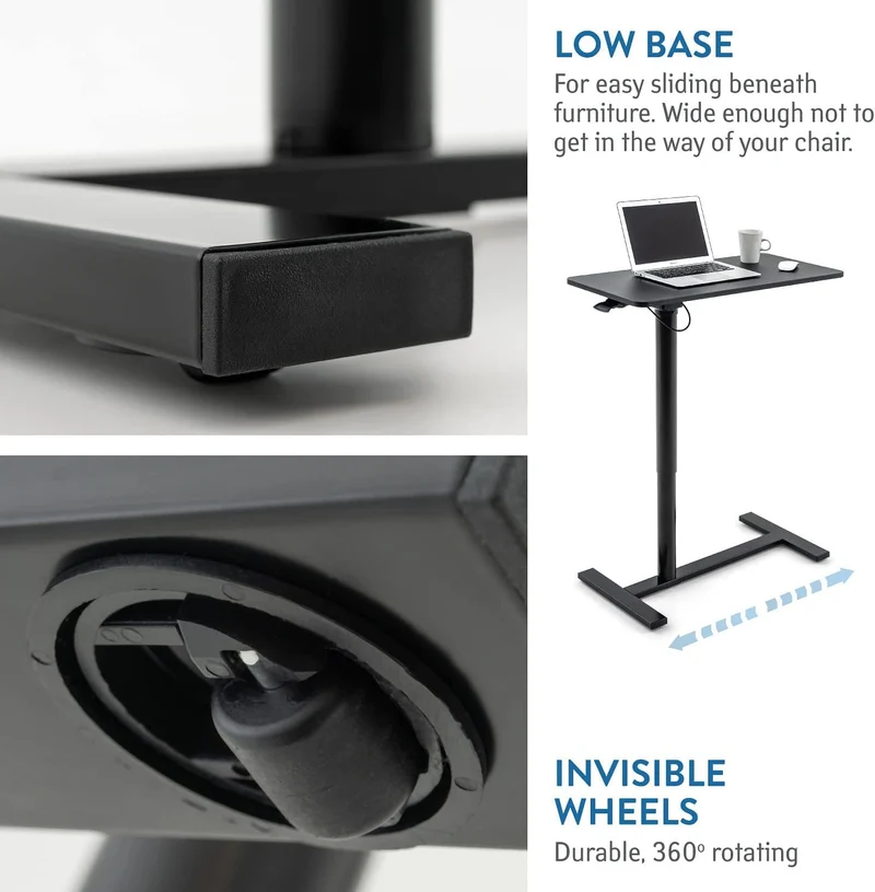 Tatkraft Bliss - Table Élévatrice Pneumatique à Roulettes pour Ordinateur Portable : Hauteur Réglable de 74 à 115 cm