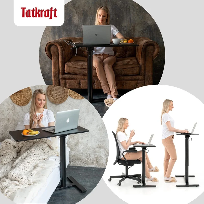 Tatkraft Bliss - Table Élévatrice Pneumatique à Roulettes pour Ordinateur Portable : Hauteur Réglable de 74 à 115 cm